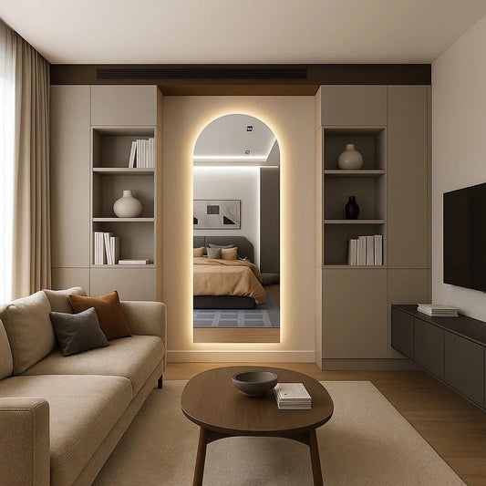 Pinterest Ovaler Spiegel mit geradem Fuß und LED 150 cm / 170 cm – Sale